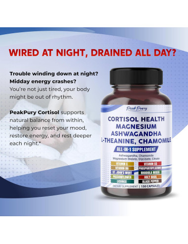Cápsulas de Cortisol PeakPury 150 unidades - Ashwagandha y Magnesio