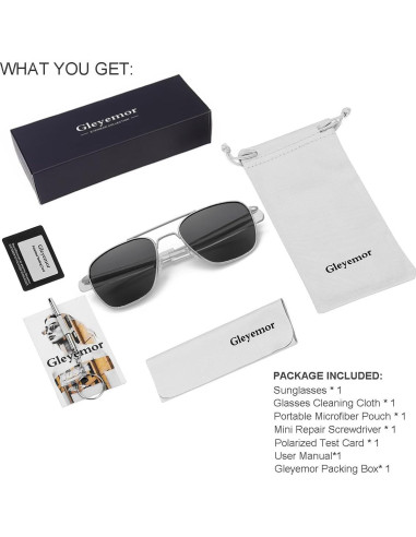 Gleyemor Gafas de Sol Aviador Polarizadas Hombres 55mm