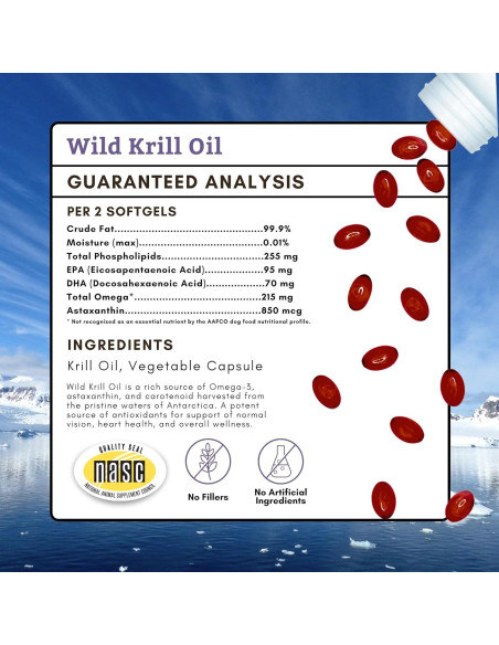 Aceite de Kril Wholistic Pet Organics 60 Cápsulas para Perros