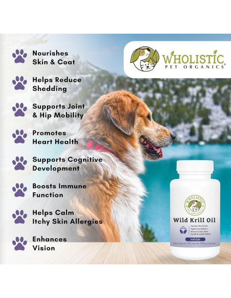 Aceite de Kril Wholistic Pet Organics 60 Cápsulas para Perros