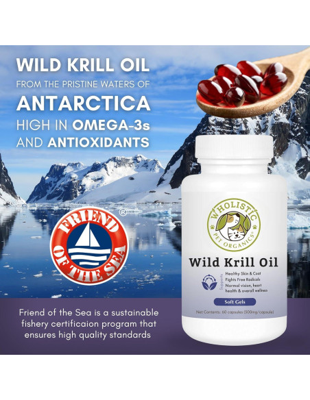 Aceite de Kril Wholistic Pet Organics 60 Cápsulas para Perros