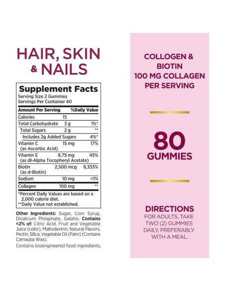 Gomitas vitamínicas Nature's Bounty con biotina y colágeno 80 Ct