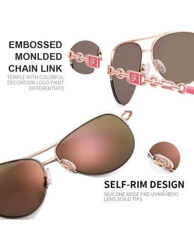 Gafas de sol aviador para mujeres UV 400 marco metal dorado