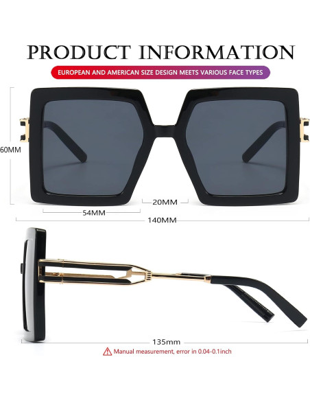 Gafas de sol grandes AIEYEZO UV400 para mujeres estilo cuadrado