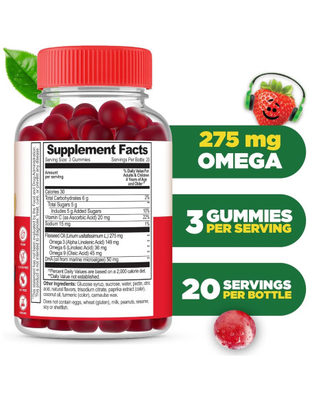 Gominolas Omega 3 Veganas Lifeable para Niños 60 Unidades