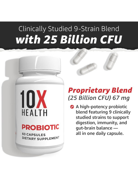 10X Probióticos para Hombres - 60 Cápsulas Salud Digestiva