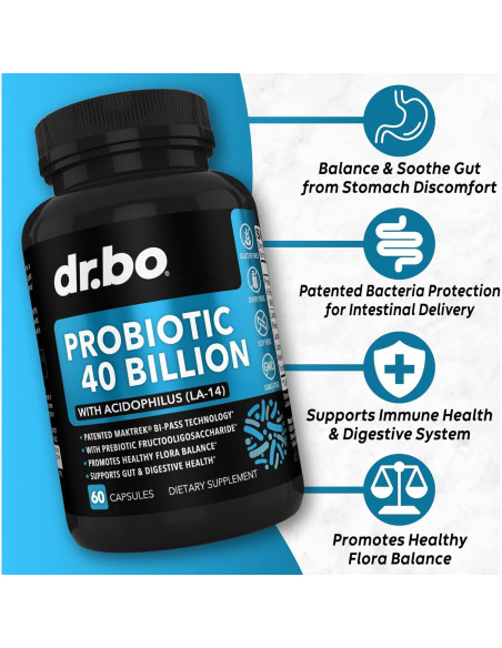 Suplemento Probiotico 40 Mil Millones CFU Dr. Bo - Salud Digestiva
