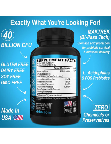 Suplemento Probiotico 40 Mil Millones CFU Dr. Bo - Salud Digestiva