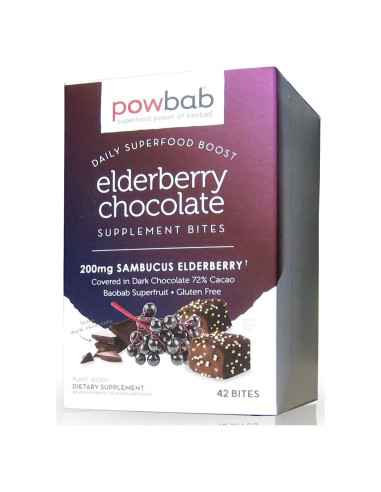 Bocados de Chocolate Orgánico 72% Cacao powbab con Saúco