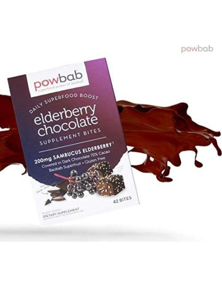 Bocados de Chocolate Orgánico 72% Cacao powbab con Saúco