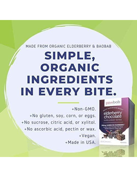 Bocados de Chocolate Orgánico 72% Cacao powbab con Saúco
