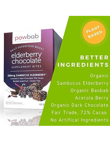 Bocados de Chocolate Orgánico 72% Cacao powbab con Saúco