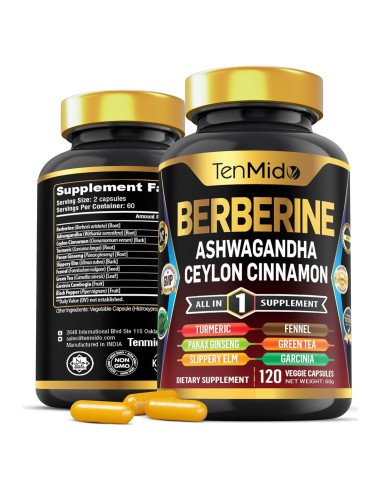 Suplemento de Berberina Tenmido 120 Cápsulas - Salud Digestiva y Inmunológica