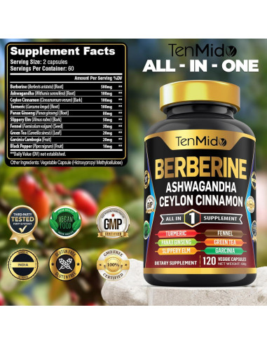 Suplemento de Berberina Tenmido 120 Cápsulas - Salud Digestiva y Inmunológica