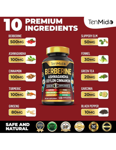 Suplemento de Berberina Tenmido 120 Cápsulas - Salud Digestiva y Inmunológica