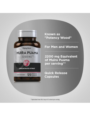 Extracto de Raíz de Muira Puama Piping Rock 2200 mg 120 Cápsulas