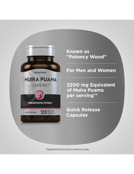Extracto de Raíz de Muira Puama Piping Rock 2200 mg 120 Cápsulas