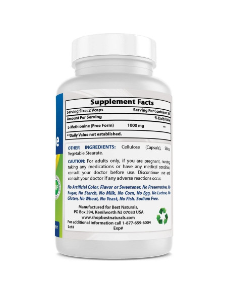 L-Metionina 500 mg Mejores Naturales 120 Cápsulas Vegetales