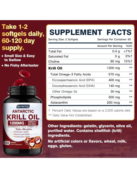Aceite de Krill 1200mg DRFOSTER - Omega 3 EPA DHA 120 Cápsulas