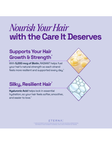 Suplemento ETERNA RADIANT para Crecimiento Cabello 10 en 1 - Biotina, Colágeno, Queratina