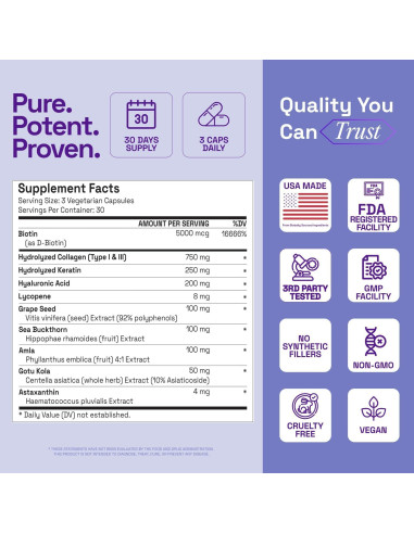 Suplemento ETERNA RADIANT para Crecimiento Cabello 10 en 1 - Biotina, Colágeno, Queratina