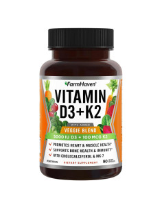 Cápsulas de Vitamina D3 K2 FarmHaven - 5000 UI D3 y 100 mcg K2 - 90 Cápsulas Vegetales