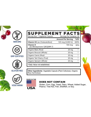 Cápsulas de Vitamina D3 K2 FarmHaven - 5000 UI D3 y 100 mcg K2 - 90 Cápsulas Vegetales