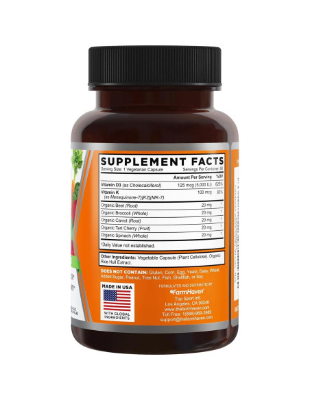 Cápsulas de Vitamina D3 K2 FarmHaven - 5000 UI D3 y 100 mcg K2 - 90 Cápsulas Vegetales