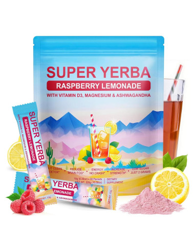 Super Yerba Mate Instantáneo QwsYaay 30 Porciones Sabor Frambuesa-Limón