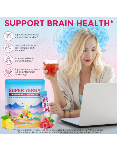 Super Yerba Mate Instantáneo QwsYaay 30 Porciones Sabor Frambuesa-Limón