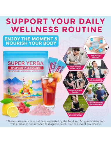 Super Yerba Mate Instantáneo QwsYaay 30 Porciones Sabor Frambuesa-Limón