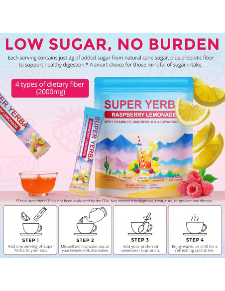 Super Yerba Mate Instantáneo QwsYaay 30 Porciones Sabor Frambuesa-Limón