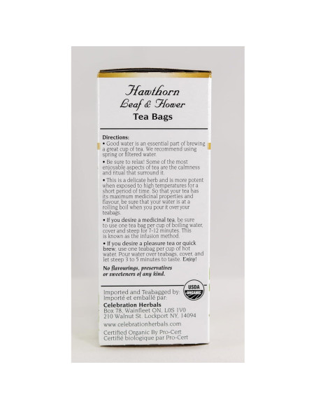 Té Orgánico de Hoja y Flor de Espino Celebración Herbals 24 Bolsas