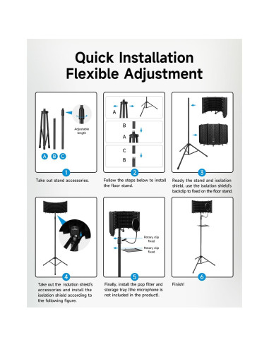 Escudo de Aislamiento de Micrófono Moukey MPFBK5 con Soporte