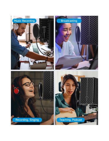 Escudo de Aislamiento de Micrófono Moukey MPFBK5 con Soporte