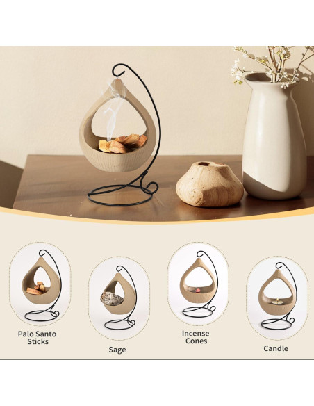 Soporte Colgante de Incienso Belsea - Cerámica y Hierro Redondo