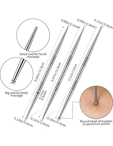 Set 3 Bolígrafos de Acupuntura YBEATY Doble Cabeza Acero Inoxidable