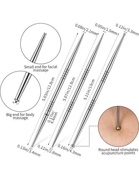 Set 3 Bolígrafos de Acupuntura YBEATY Doble Cabeza Acero Inoxidable
