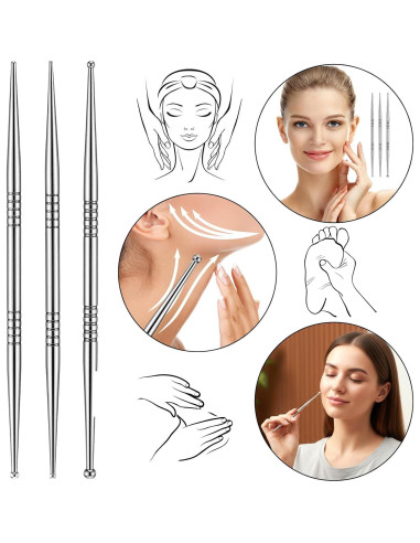 Set 3 Bolígrafos de Acupuntura YBEATY Doble Cabeza Acero Inoxidable