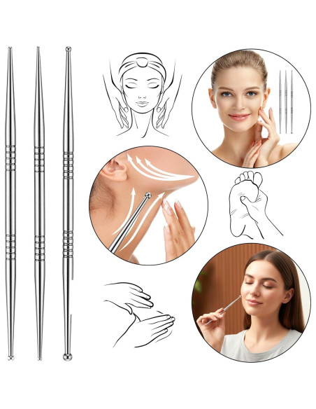 Set 3 Bolígrafos de Acupuntura YBEATY Doble Cabeza Acero Inoxidable