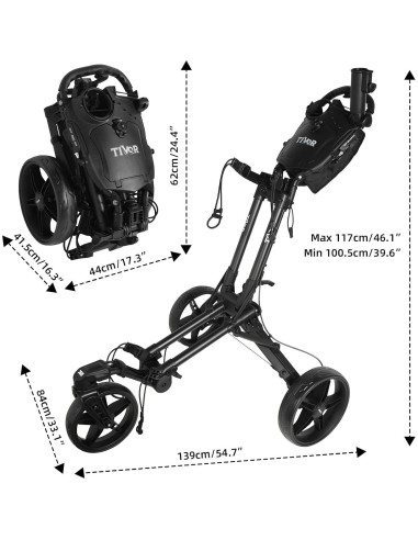 Carrito de Golf Tivor 3 Ruedas Plegable con Freno de Mano