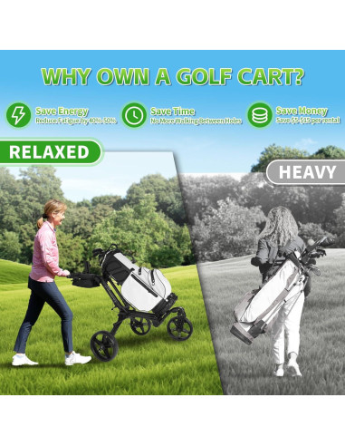 Carrito de Golf Tivor 3 Ruedas Plegable con Freno de Mano