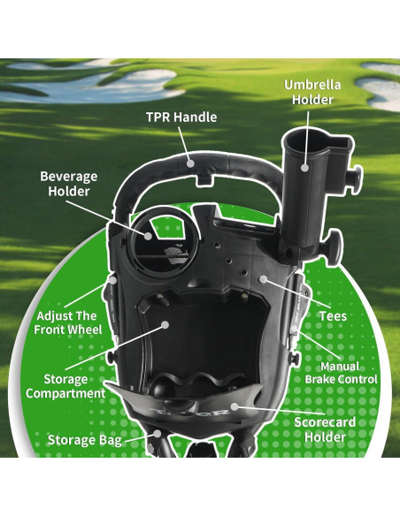 Carrito de Golf Tivor 3 Ruedas Plegable con Freno de Mano