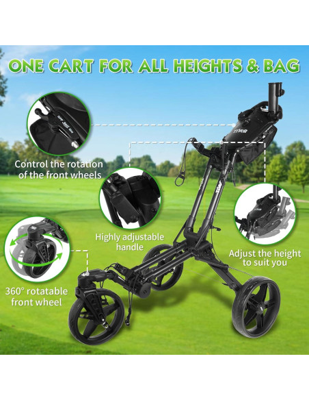 Carrito de Golf Tivor 3 Ruedas Plegable con Freno de Mano