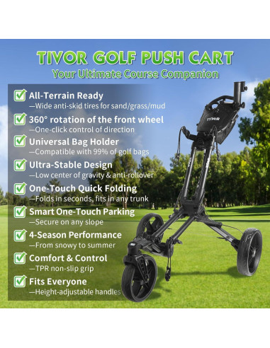Carrito de Golf Tivor 3 Ruedas Plegable con Freno de Mano