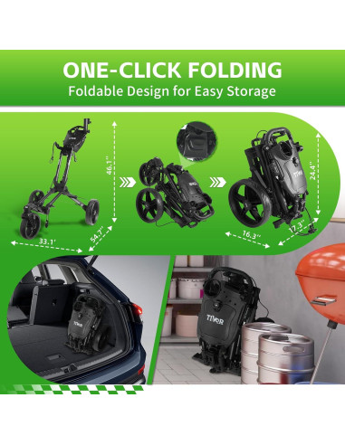 Carrito de Golf Tivor 3 Ruedas Plegable con Freno de Mano