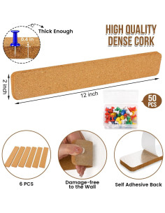 Paquete de 6 tiras de corcho autoadhesivas AYZTKUX 30.48x5.08cm 2