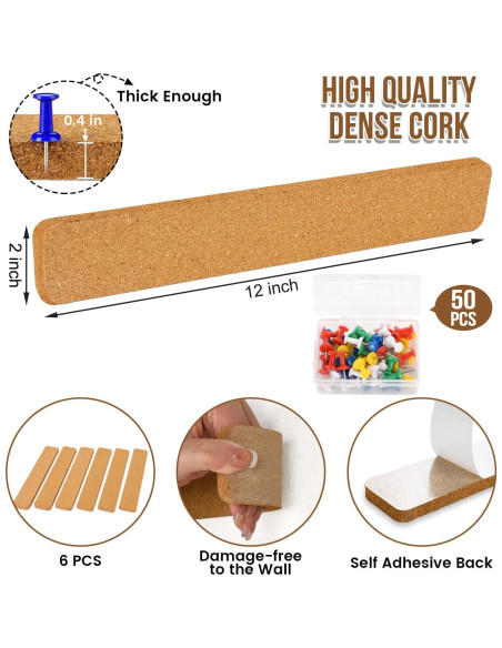 Paquete de 6 tiras de corcho autoadhesivas AYZTKUX 30.48x5.08cm