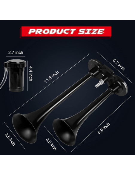 Bocina de Aire Doble CARFKA 12V 150DB con Compresor 120 PSI