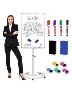 Pizarra Blanca Móvil Nicpro 91.44x60.96cm Ajustable con Ruedas